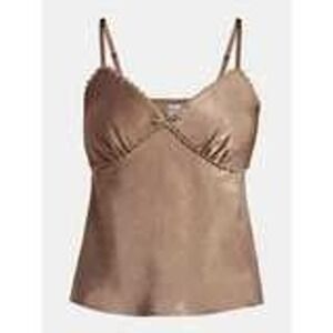No Boundaries Camisole Top Brown Satin Lace Trim V Neck Adjustable Straps  L NWT
